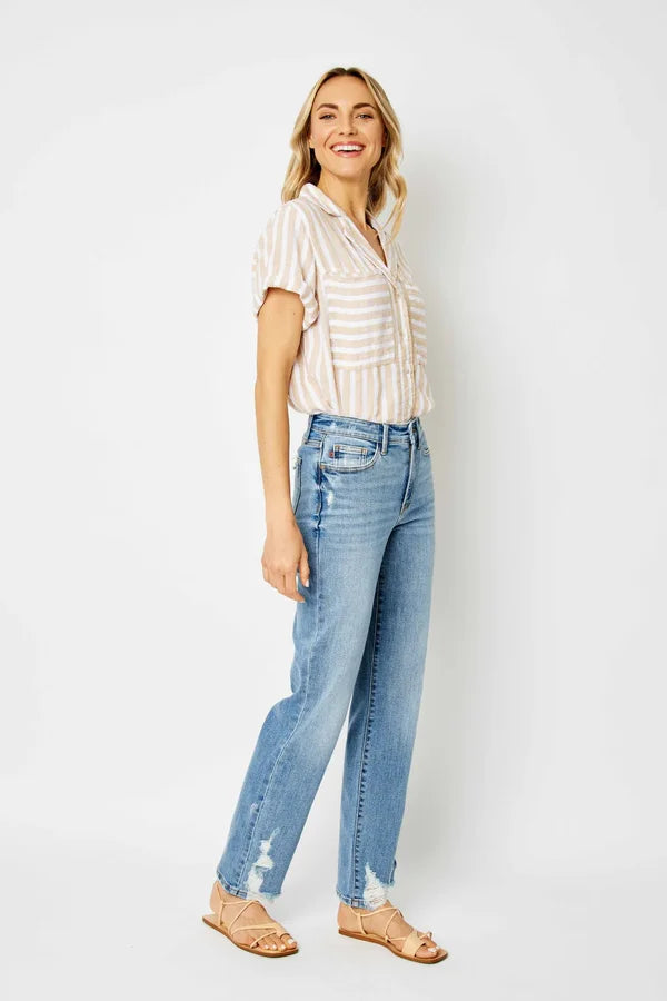 Judy Blue High Waisted Destroyed Bottom Jeans