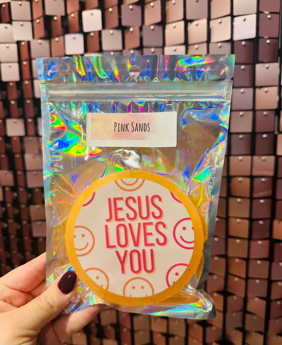 Jesus Loves You Smiley Car Air Freshener