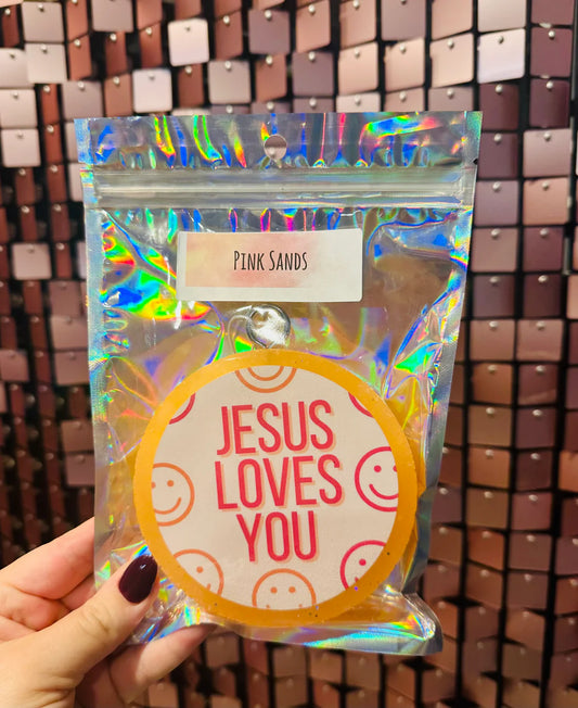 Jesus Loves You Smiley Car Air Freshener