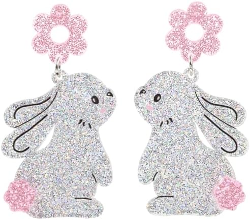 Glittery Rabbit and Flower Earrings