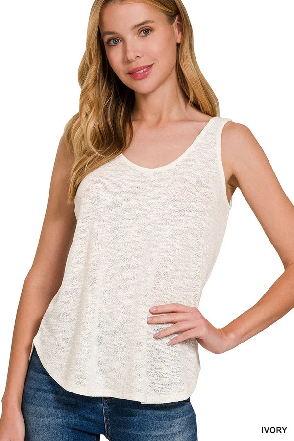 Sleeveless Double Scoop Neck Tank Top