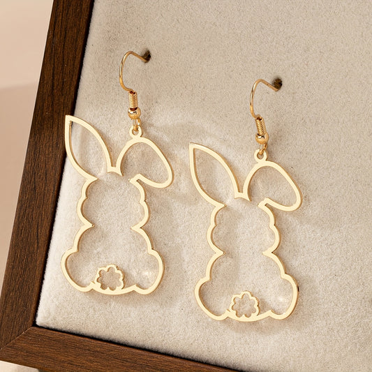 Hollow Bunny Pendant Gold Earrings