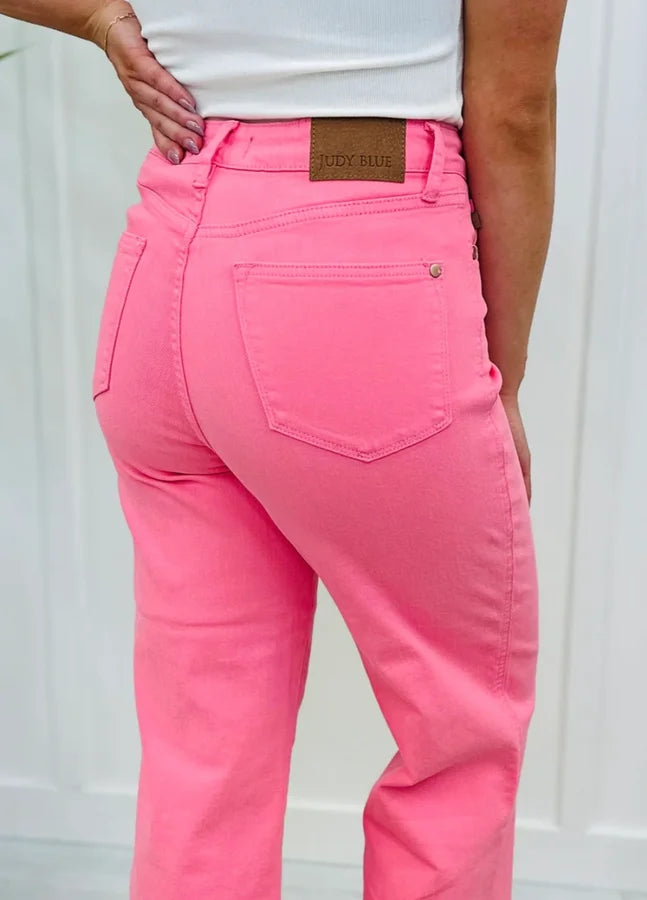High Waist Garment Dyed Tummy Control Crop Wide Jeans