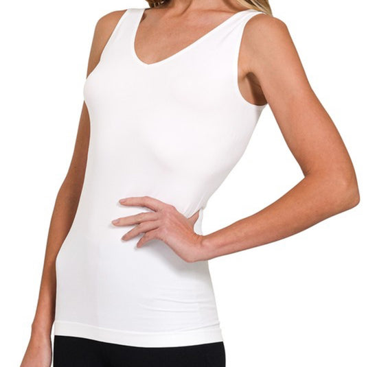 WHITE U/V NECK 2-WAY SEAMLESS TANK TOP