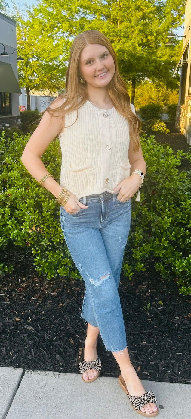 Casual Knit Sleeveless Cardigan Vest