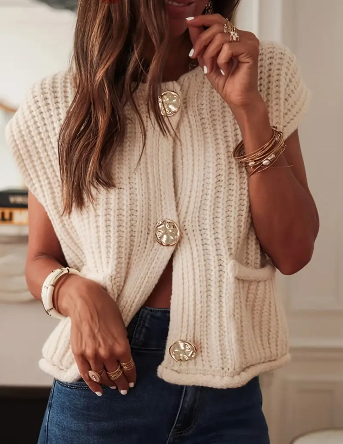 Casual Knit Sleeveless Cardigan Vest