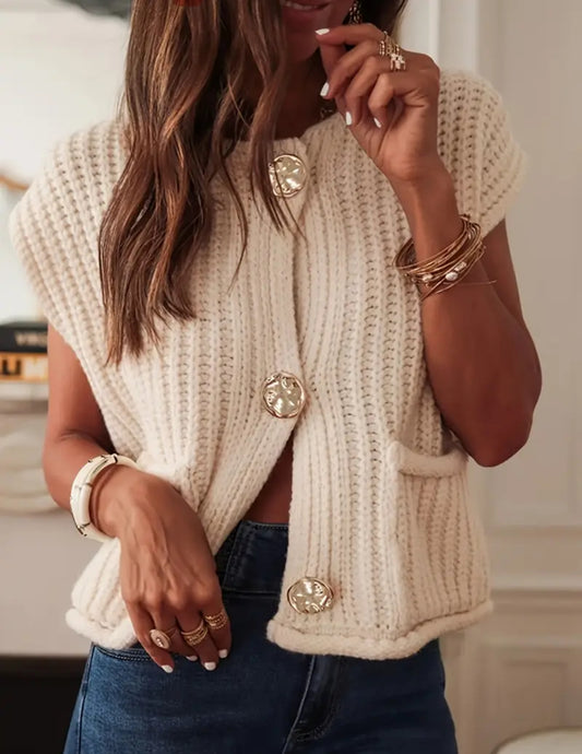 Casual Knit Sleeveless Cardigan Vest