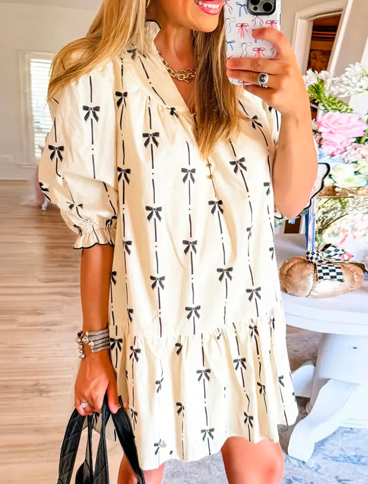 Bow Ruffle Hem Dress