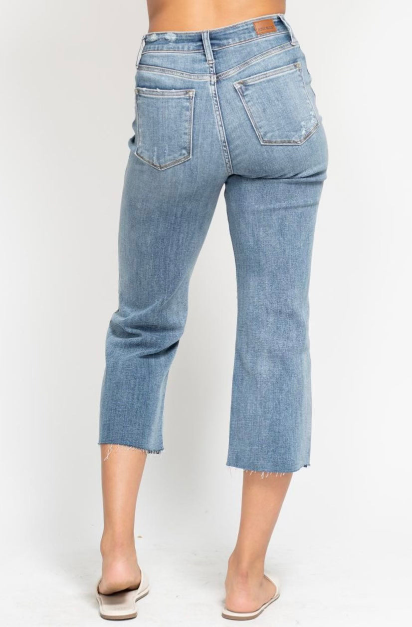 High Waist Destroy Crop Wide Leg Judy Blue Jeans