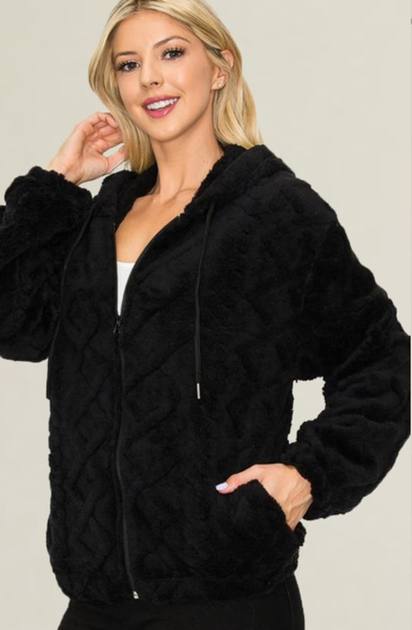 Texture Faux Zip-Up Hoddie Jackets