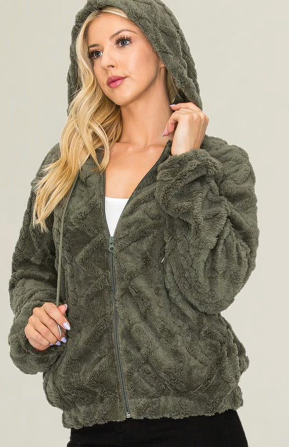 Texture Faux Zip-Up Hoddie Jackets