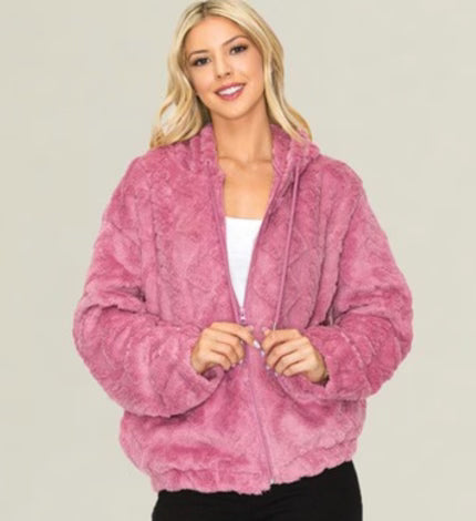 Texture Faux Zip-Up Hoddie Jackets