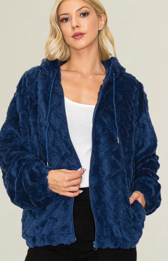 Texture Faux Zip-Up Hoddie Jackets