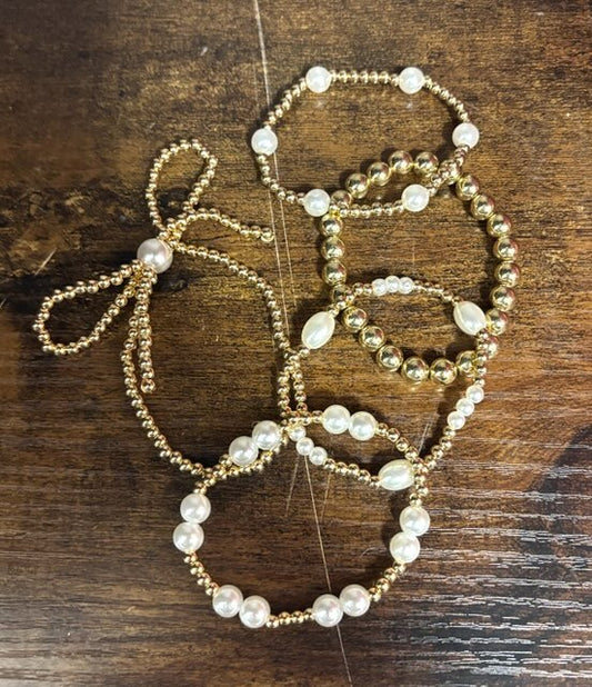 Pearl, Gold, & Bow Bracelet Set