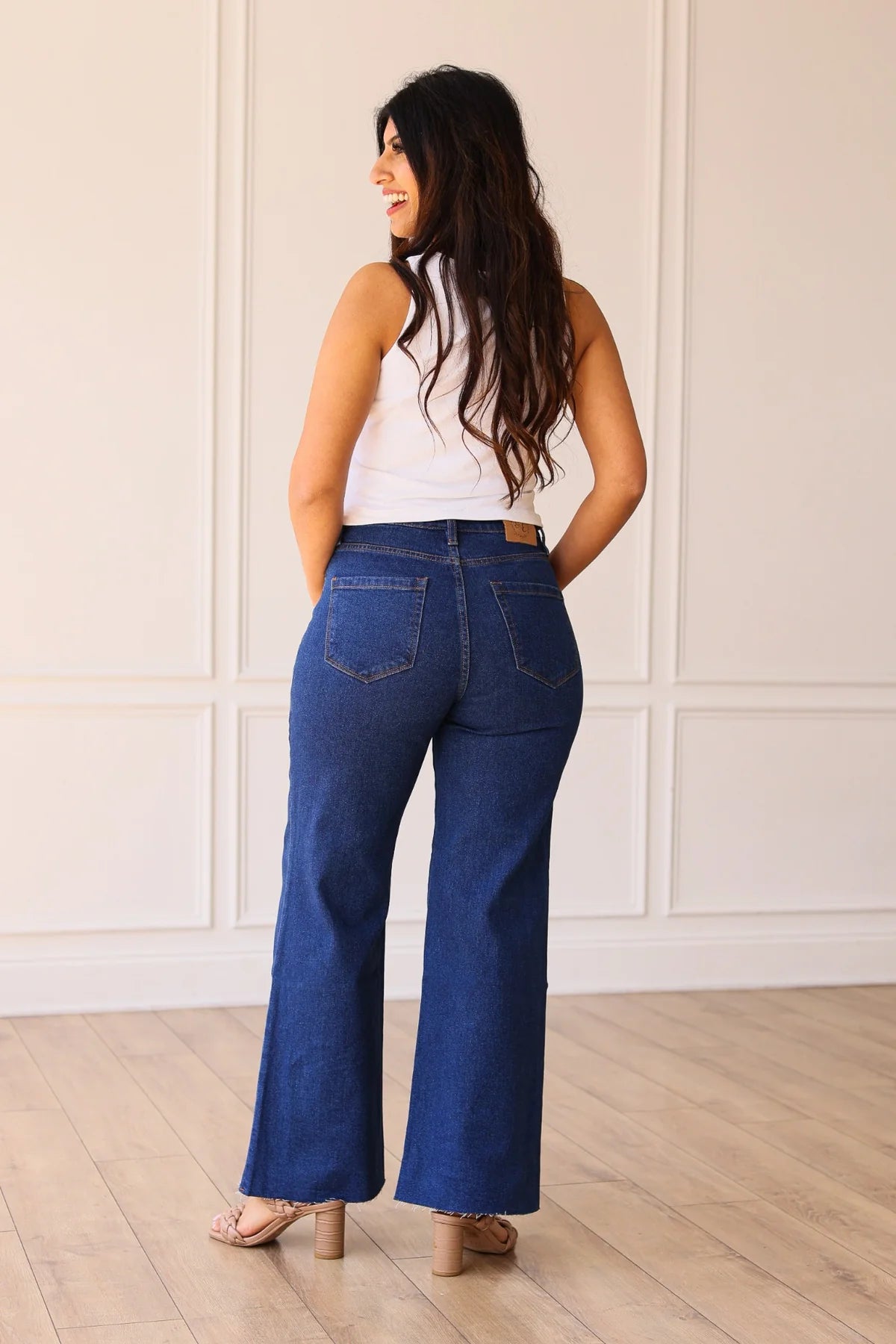 Dakota True Blue Wide Leg with Fray Hem Jeans