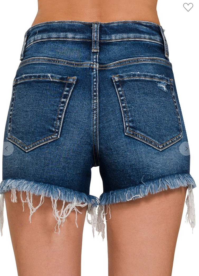 Raw Frayed Hem Ripped Denim Shorts