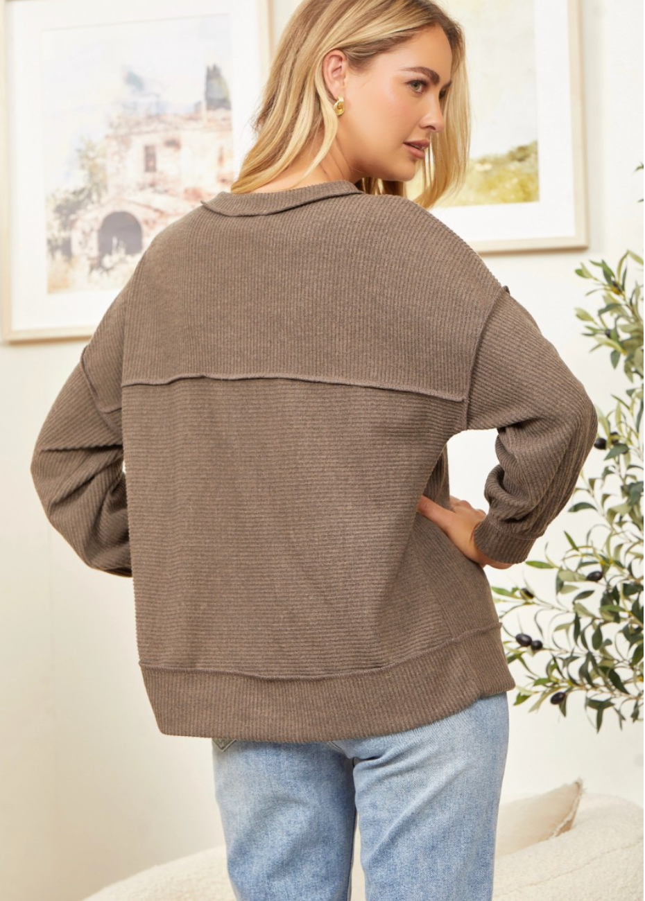 Button Down Ribbed Hacci Top