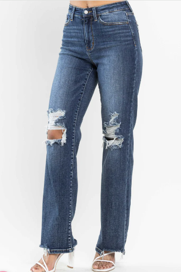 High Waist 90’s Knee Destroy Straight Judy Blue Jeans