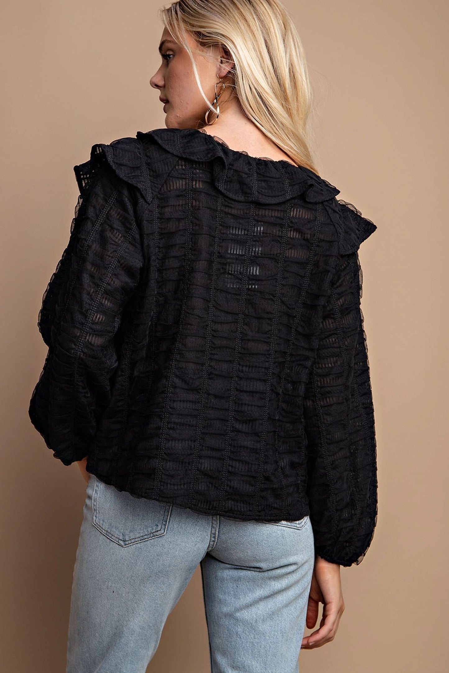 Ruffle Detail Long Sleeve Blouse