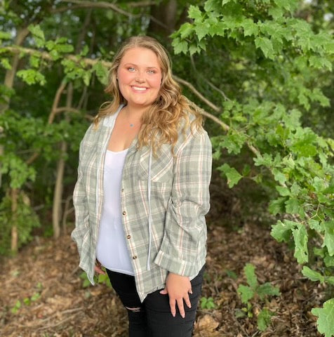 Plaid Jacket with Hood and Buttons