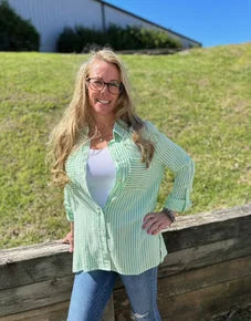 Striped Roll Up Sleeve Button Down Blouse