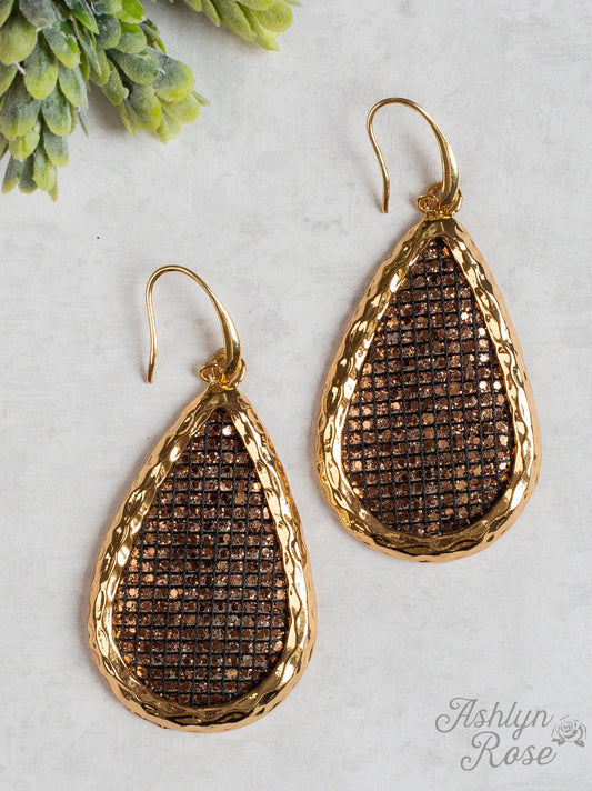 Believe in Love Teardrop Earrings with Gold Casing, Brown