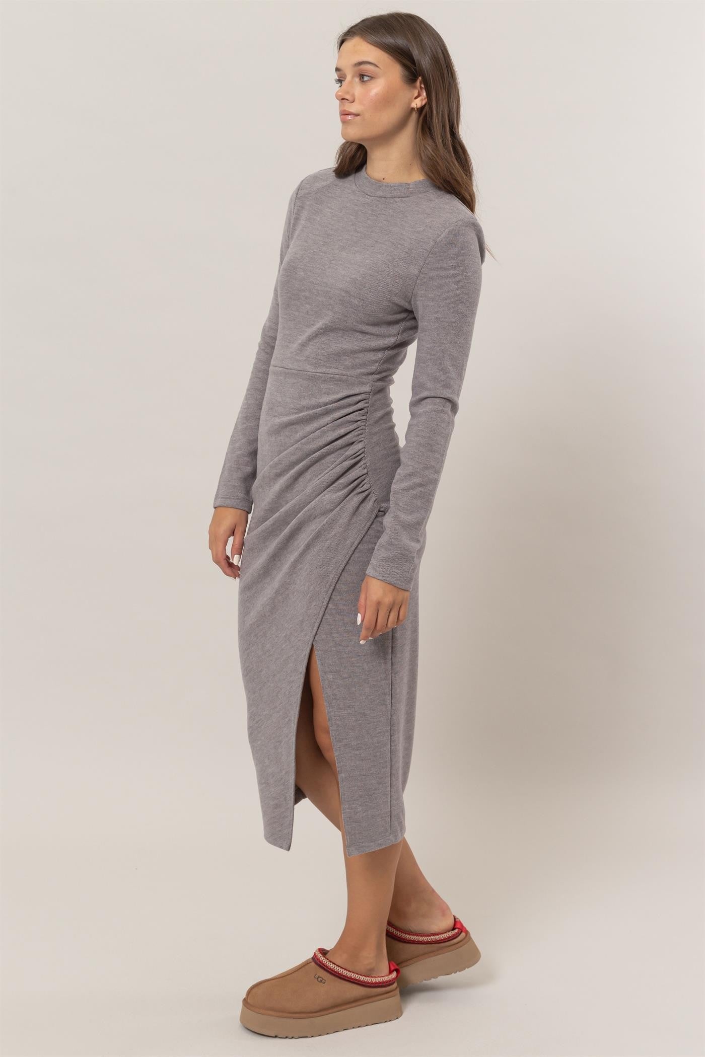 Brushed Rib Knit Midi Dress