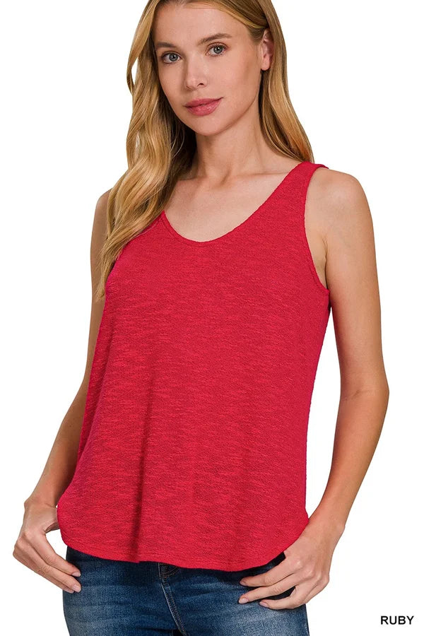 Sleeveless Double Scoop Neck Tank Top