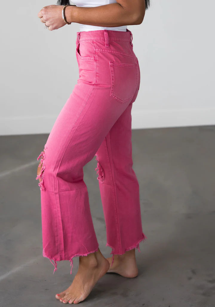 Pink 90's Crop Vintage Flared Vervet Jeans