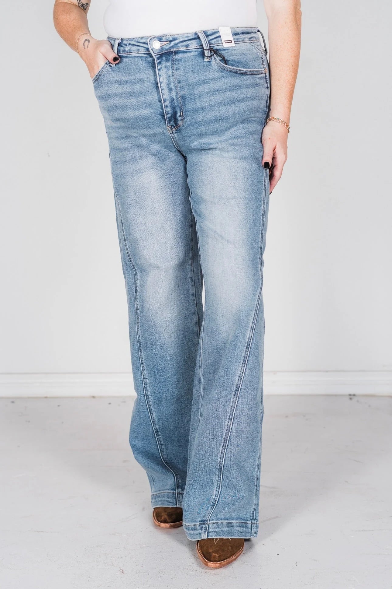 Judy Blue High Waist Side Seam Insert Detail Retro Wide Leg Curvy Jeans