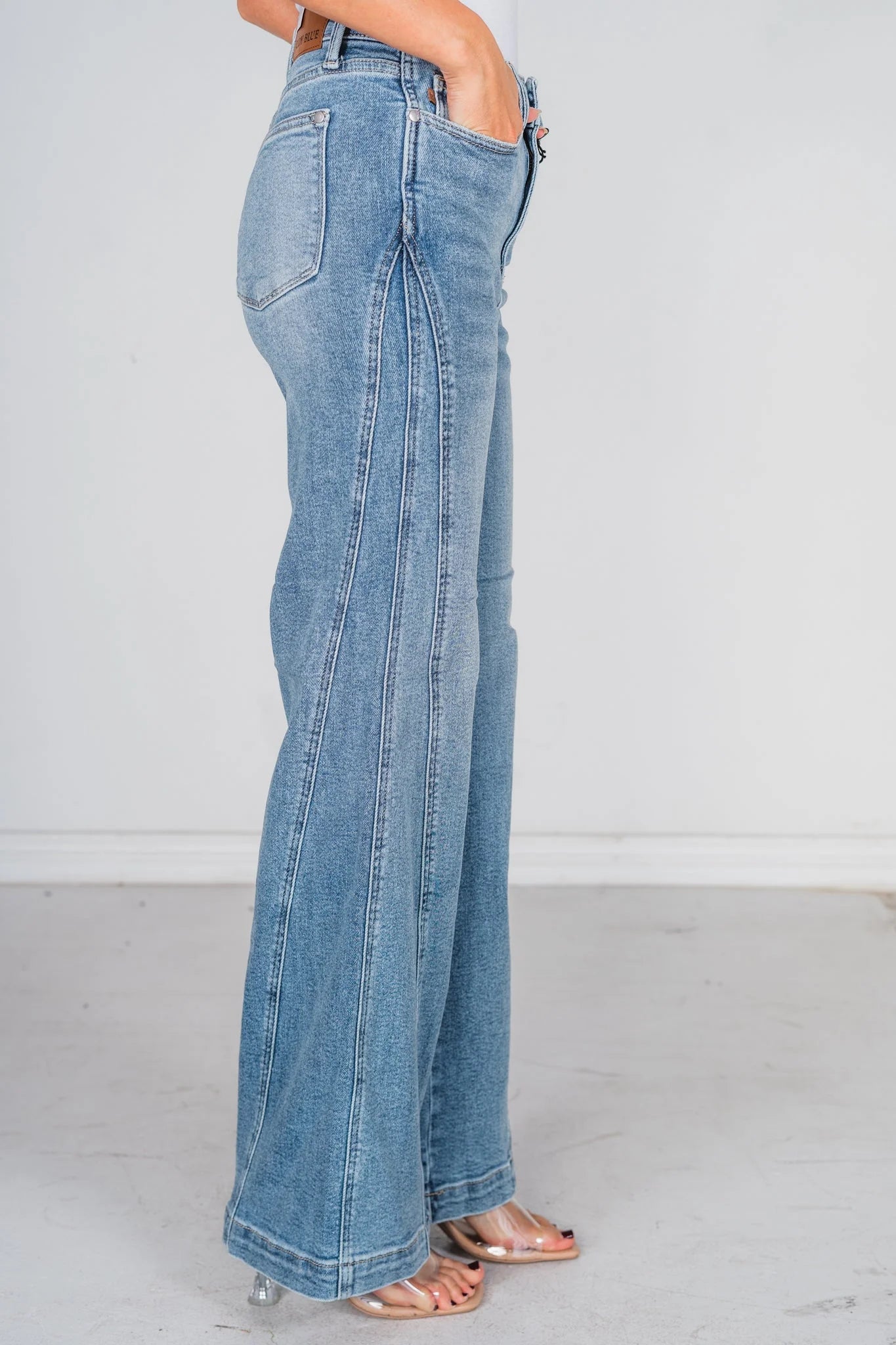 Judy Blue High Waist Side Seam Insert Detail Retro Wide Leg Jeans