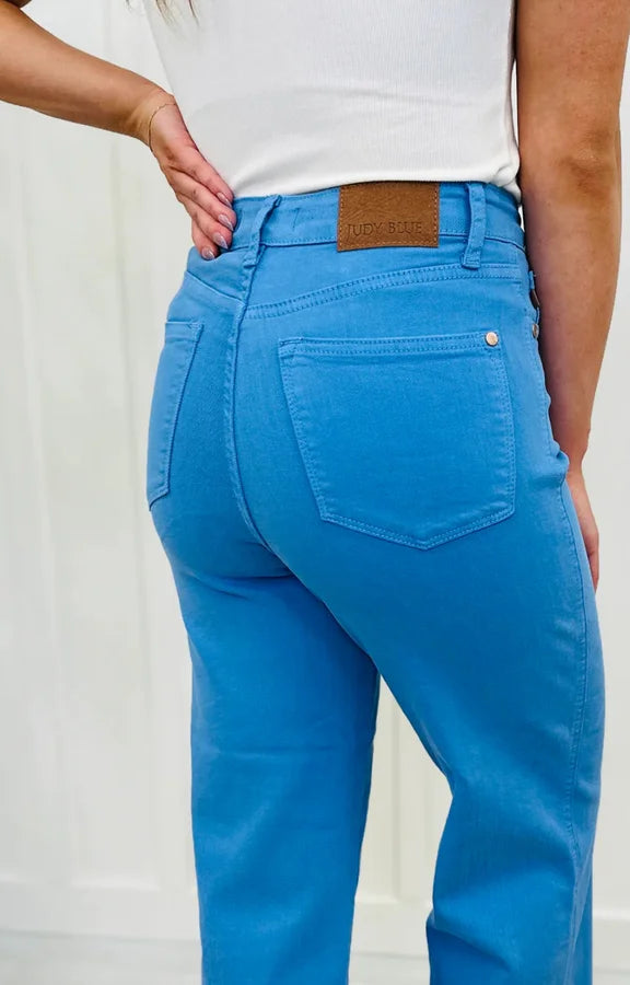 High Waist Garment Dyed Tummy Control Crop Wide Jeans