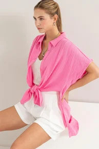 Tie-Front Double Gauze Longline Shirt