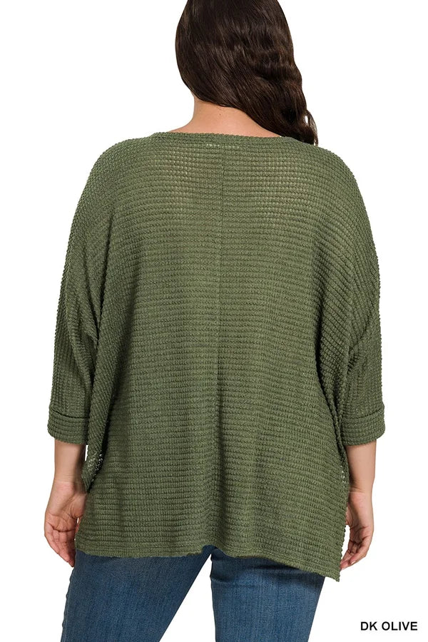 Curvy 3/4 Sleeve V-Neck Sweater