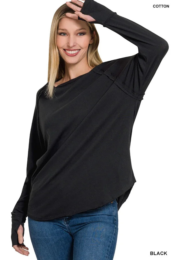 Cotton Raglan Sleeve Thumbhole Top