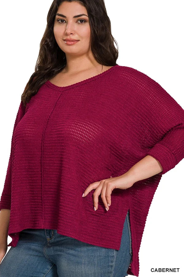 Curvy 3/4 Sleeve V-Neck Sweater