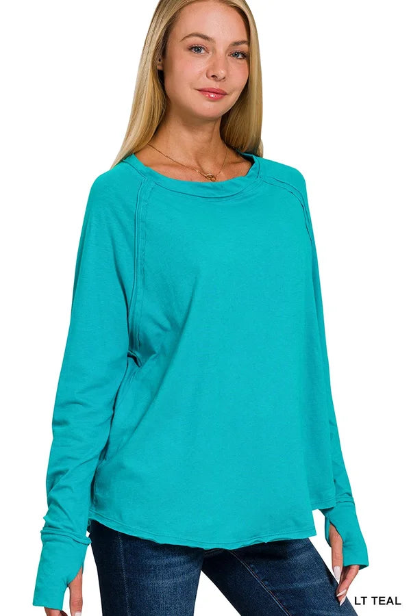 Cotton Raglan Sleeve Thumbhole Top