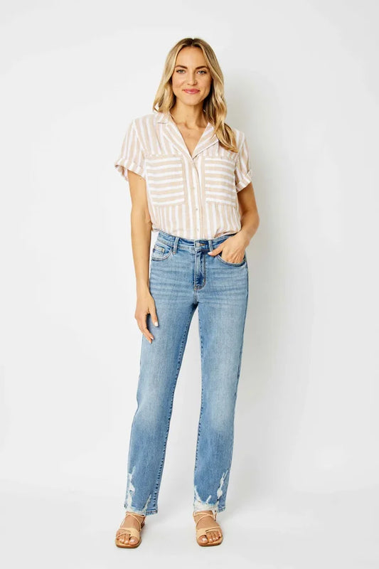 Judy Blue High Waisted Destroyed Bottom Jeans