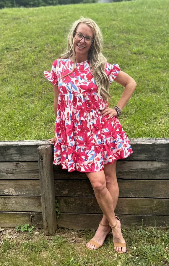 Floral Print Short Sleeve Dress