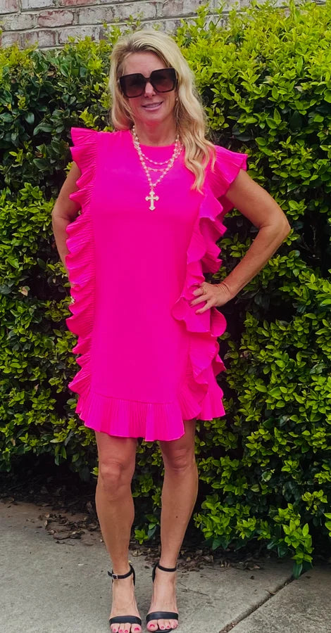 Bright Pink Ruffle Mini Dress