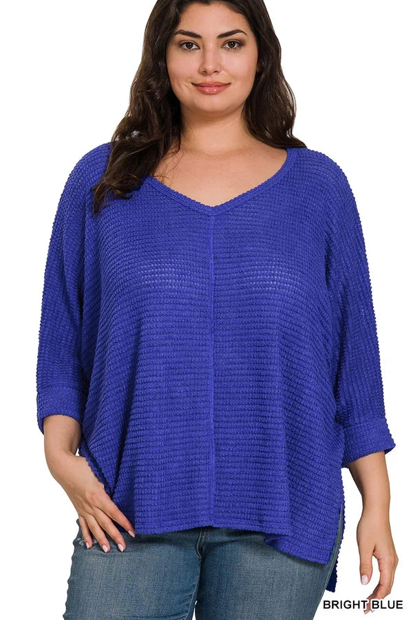 Curvy 3/4 Sleeve V-Neck Sweater