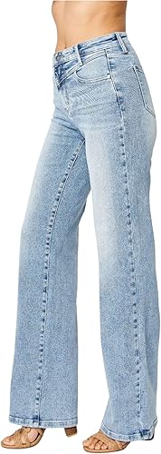 High Waist Front Yoke Retro Wide Leg Judy Blue Jeans