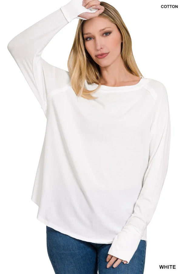 Cotton Raglan Sleeve Thumbhole Top