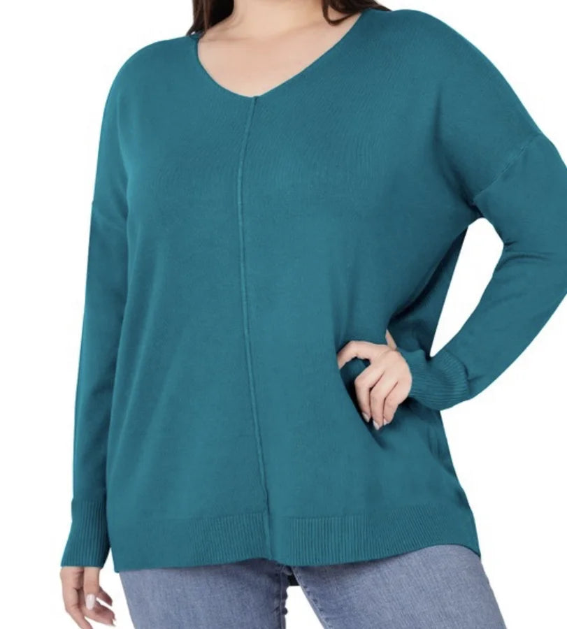 Curvy Hi-Low Garment Dyed Front Seam Sweater