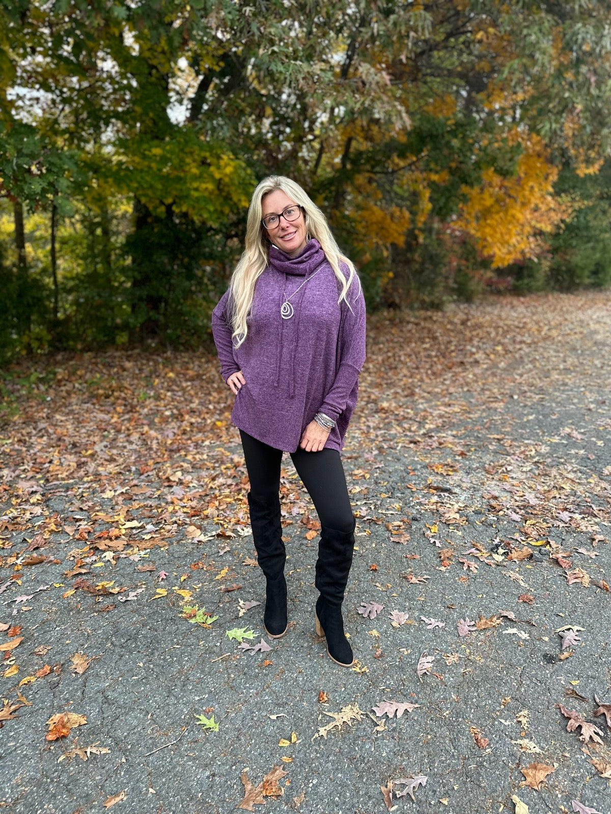 Curvy Brushed Cowl Neck Sweatshirt