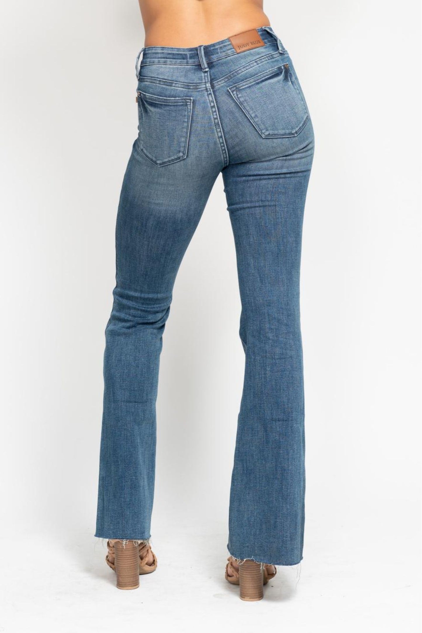 Mid Rise Tummy Control Vintage Wash Cut Hem Flare Judy Blue Jeans