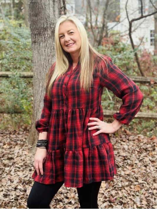 Plaid Print Tiered Dress