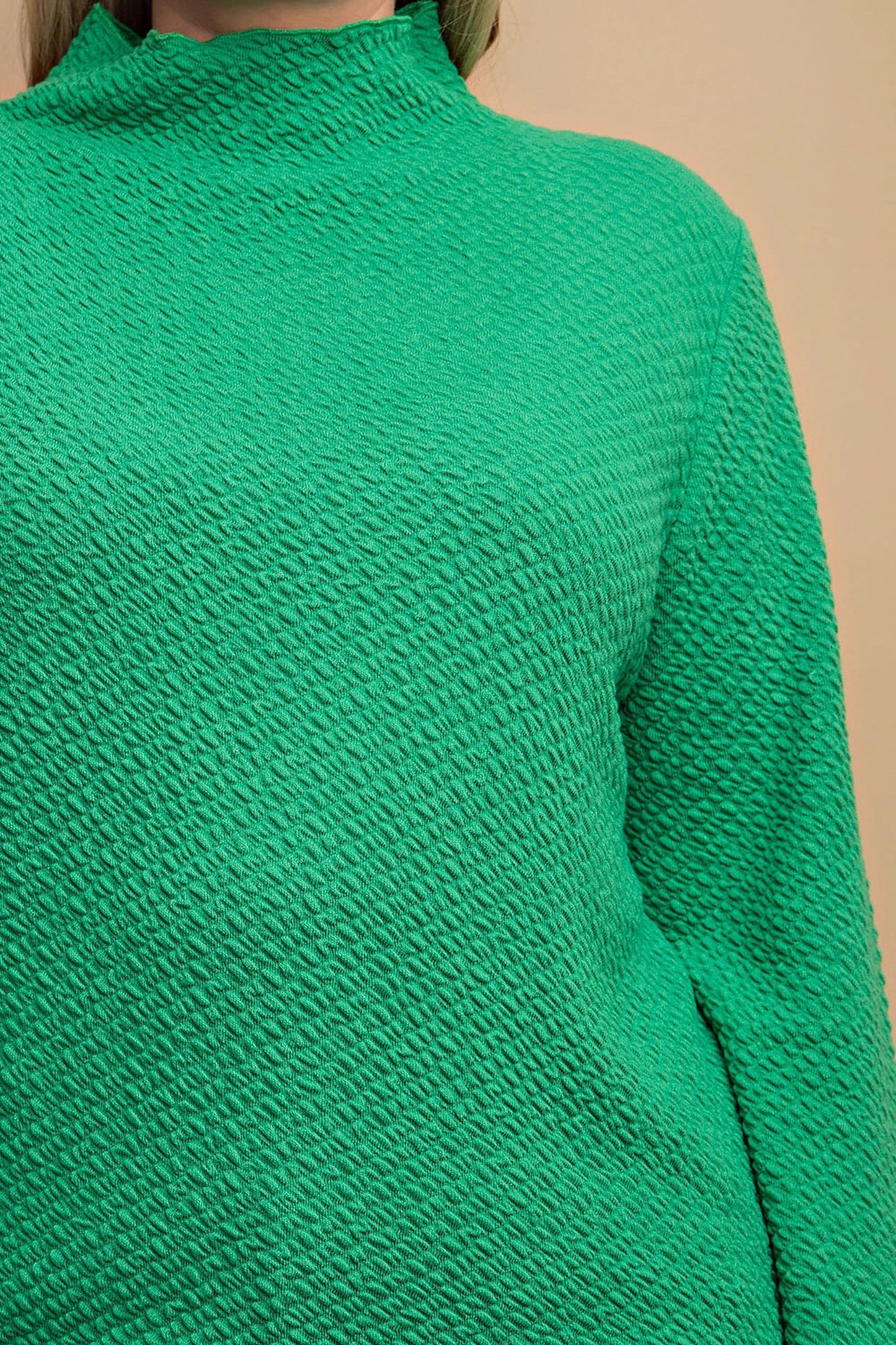 Curvy Textured Knit Mock Neck Top