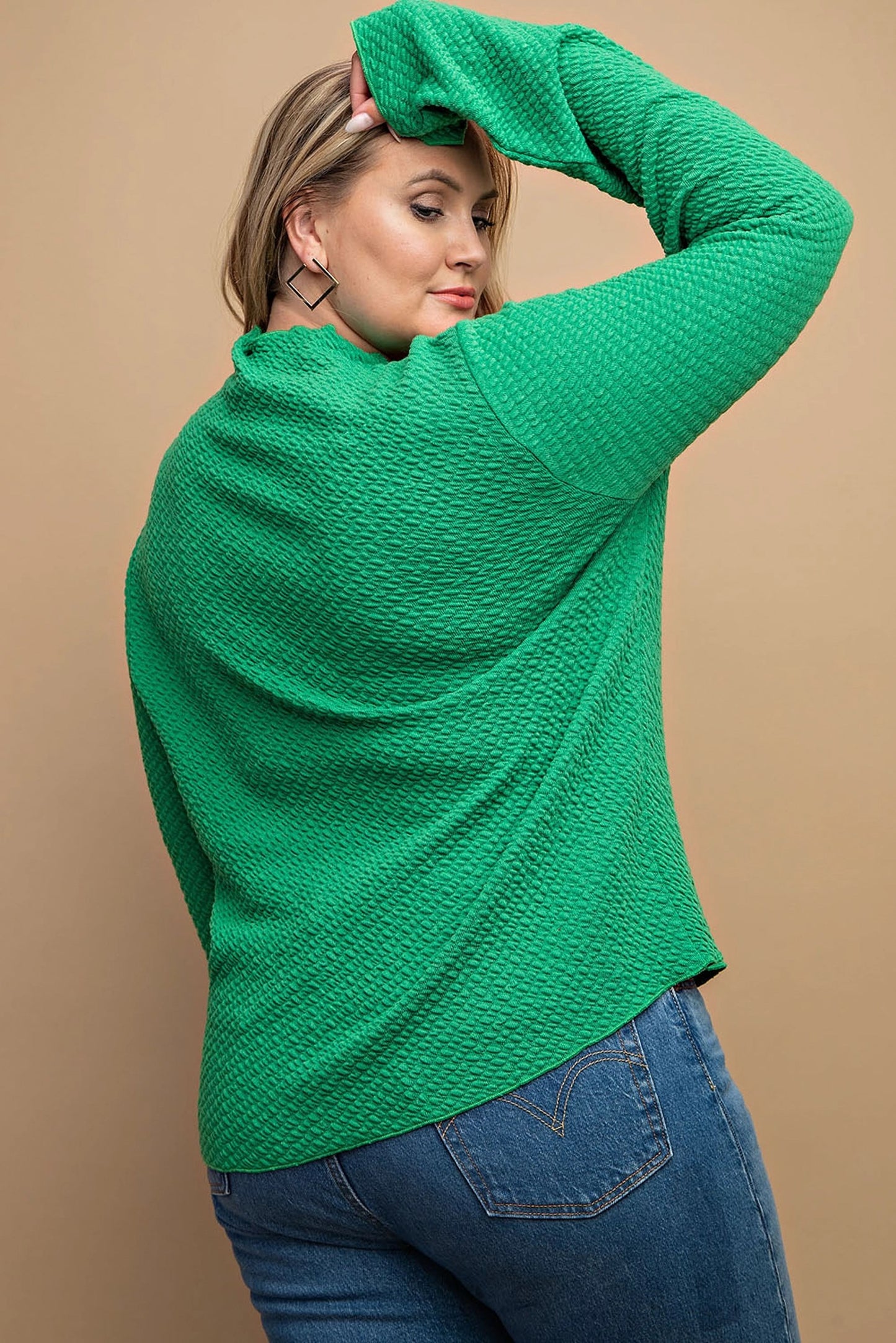 Curvy Textured Knit Mock Neck Top