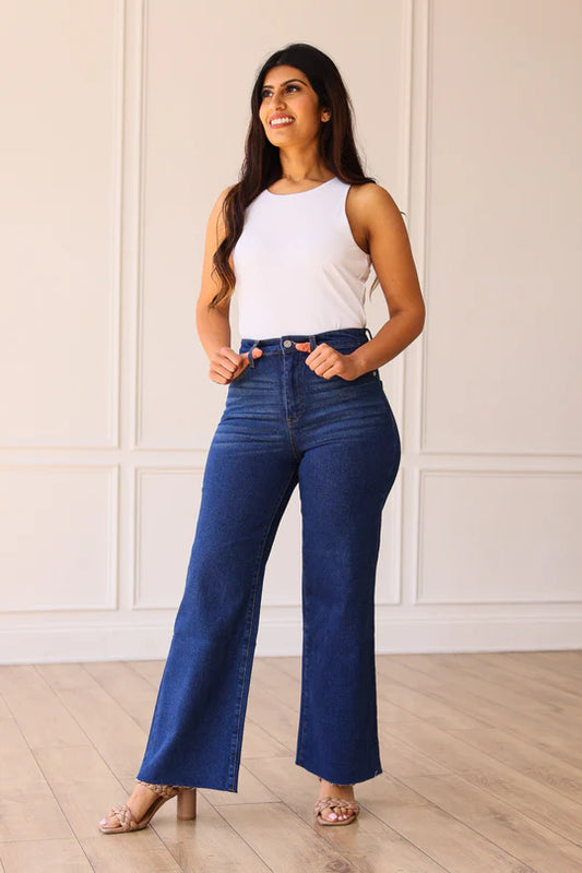 Dakota True Blue Wide Leg with Fray Hem Jeans